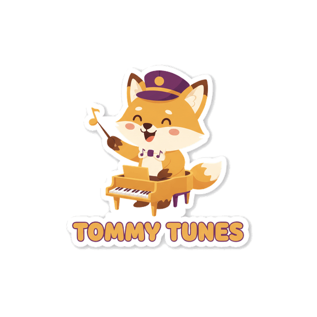 Tommy, a friendly fox conductor at a grand piano